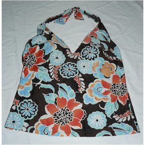 Gottex Brown, Aqua & Orange Floral Halter Tankini Swim Top, Size 12, GUC